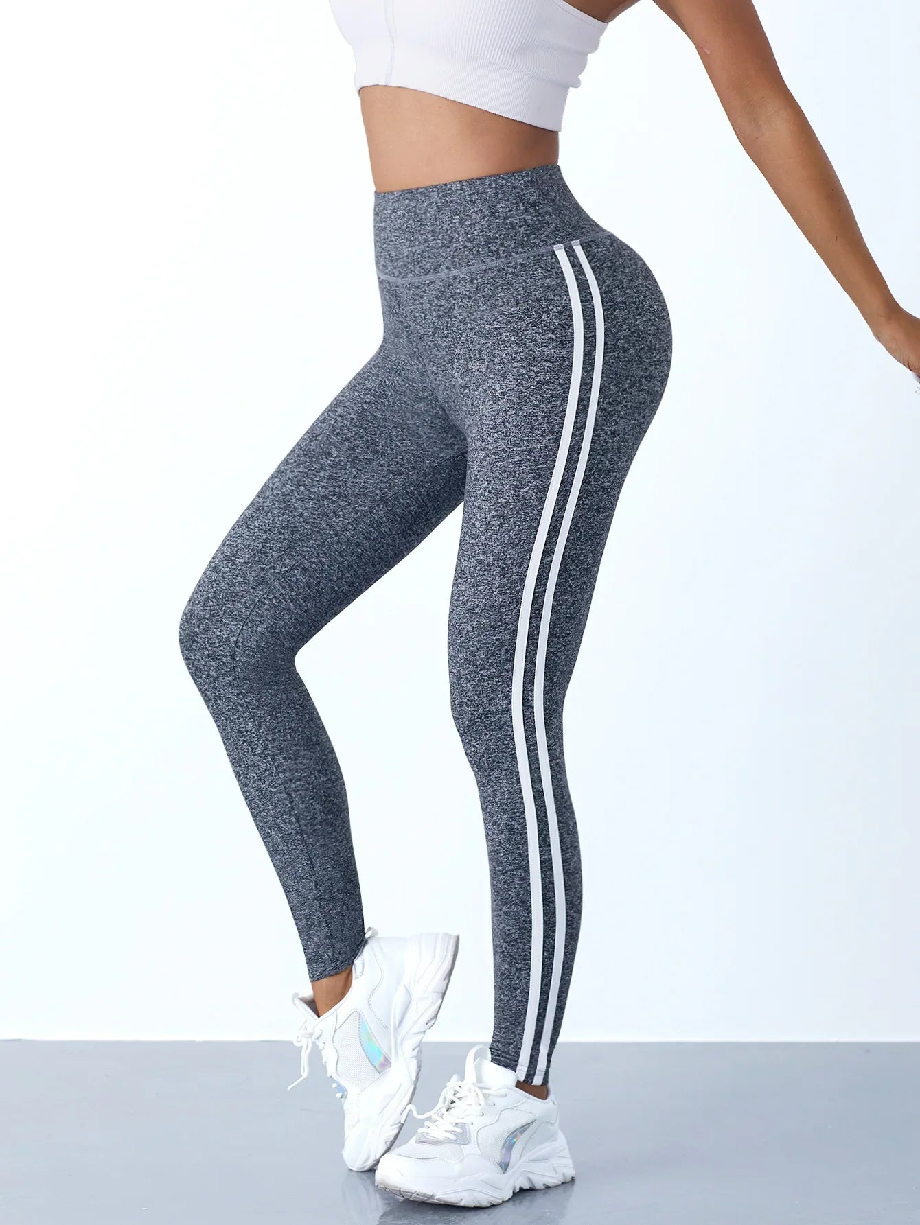 Yoga-Leggings für Damen, gestreift, schlank, Sporthose, hohe Taille, Hüftheben, lässige Strumpfhosen, Workout, Laufen, dehnbare Gym-Leggings