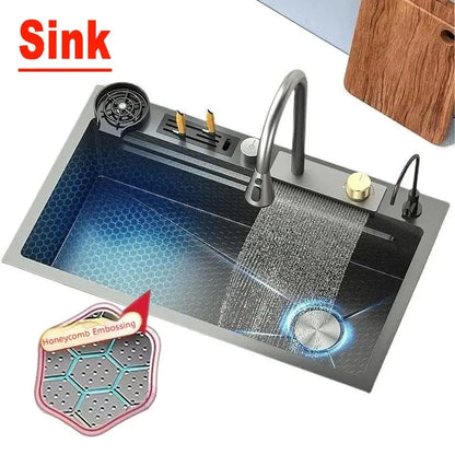 High-end stainless steel Kitchen Sink Matte Square Kitchen Accessories Large Single Sink Wash Basin With Faucet