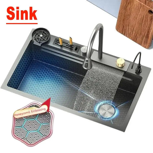 High-end stainless steel Kitchen Sink Matte Square Kitchen Accessories Large Single Sink Wash Basin With Faucet