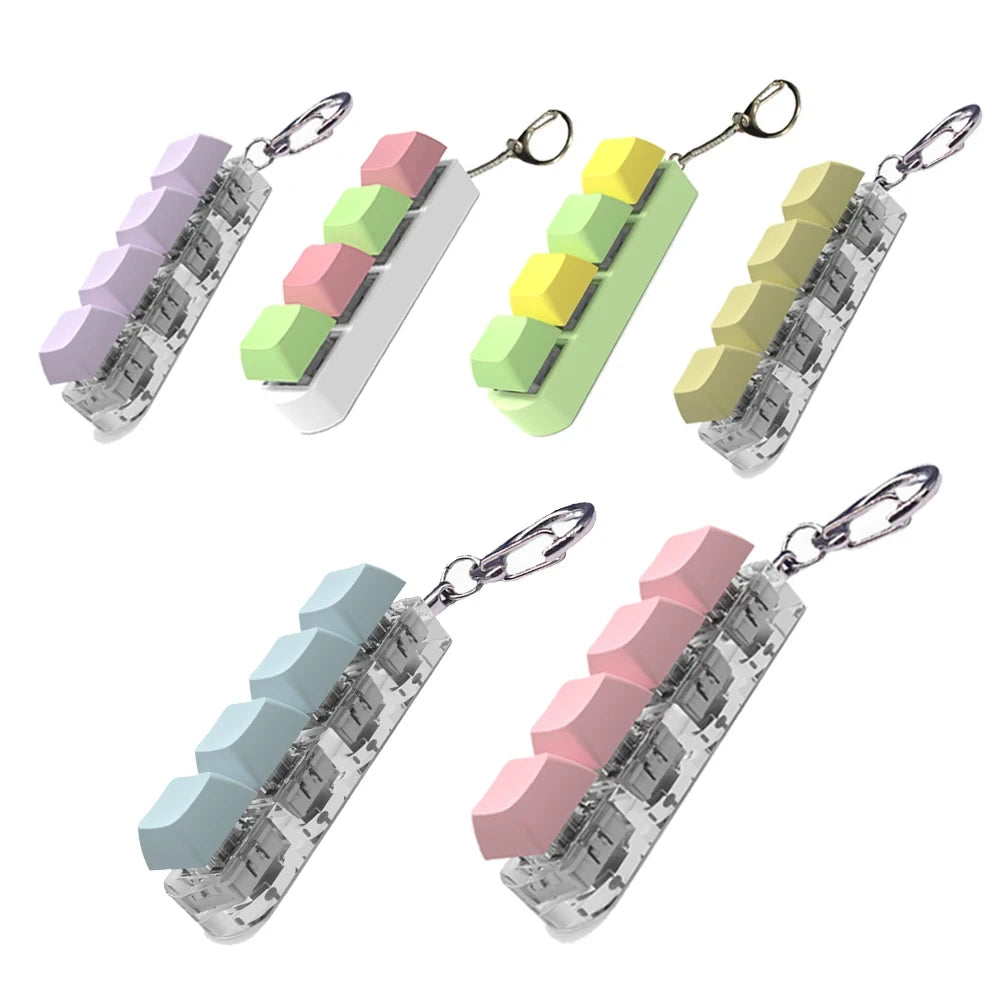 Keyboard Caps Toy Press Stress Relief Fidget 4 Key Button Keycaps Fidget Keychain Keyboard Keychain Toys Finger Keyboard Key Toy.