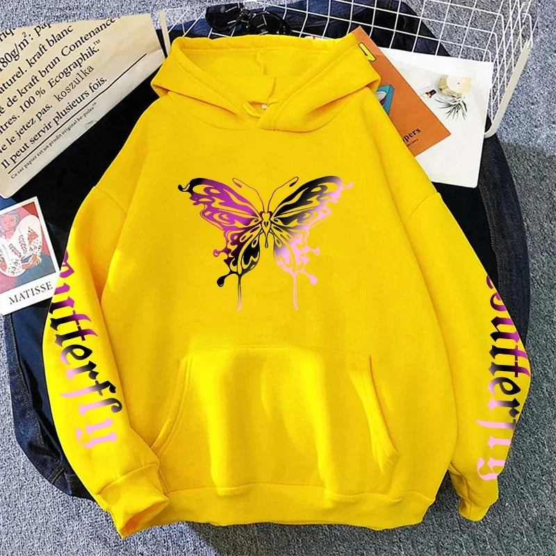 Women's Sweatshirt Butterfly Printed Y2K Hoody Coat All Season Female Daily Casual Fashion Pullover Home Outdoor Comfort Hoodies.