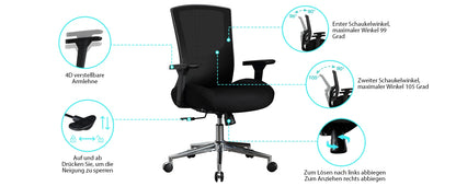 Bürostuhl 200 kg Ergonomischer Schreibtischstuhl mit 4D-Armlehnen, Bürostuhl mit Lendenwirbelstütze und 3D-verstellbarem, Wippfunkti