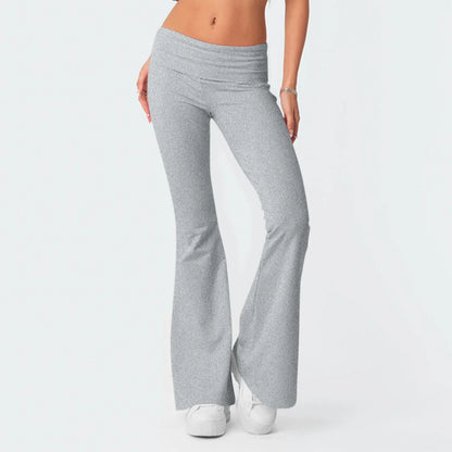 Damenmode, einfarbig, schmale Passform, schmale Reverse-Taille, niedrige Taille, elastische Taille, Schlaghose, Hose für Damen, Damenhose 2024
