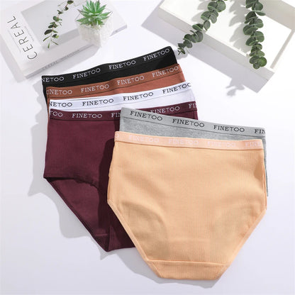4Pcs/Set Women's Ribbed Striped Cotton Briefs Plus Size Panties Lady High Waist Breathable Underwear Solid Lingerie Shorts S-XXL