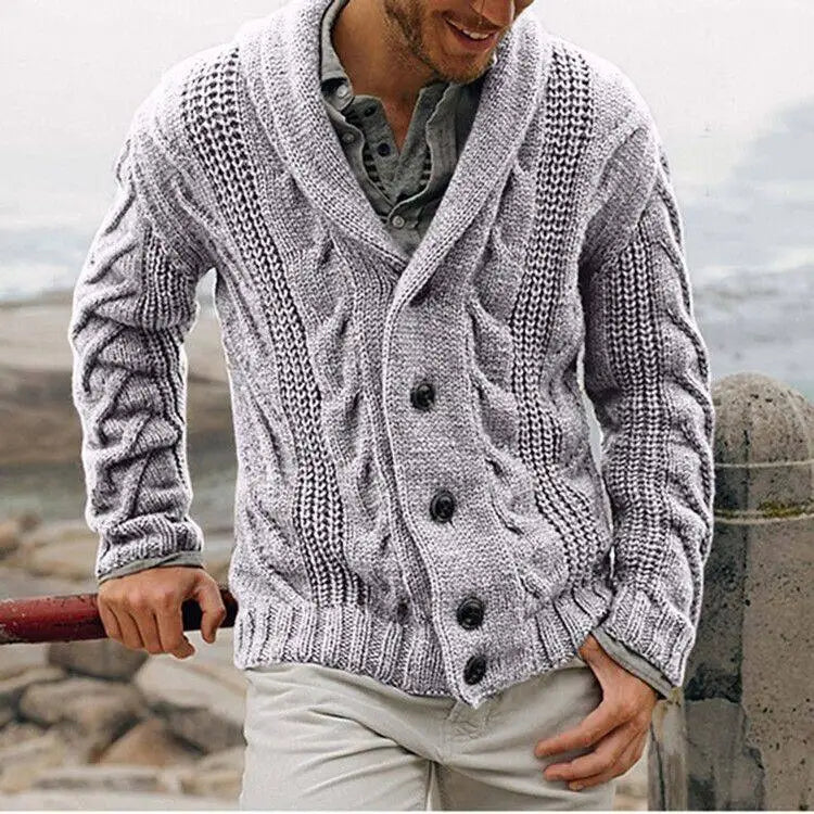 Knitted cardigan men's single-breasted loose models coarse needle sweater men's spring and fall outer wear.