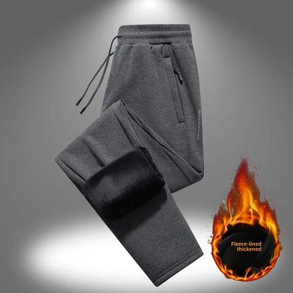 Herbst/Winter Fleece-gefütterte Herren-Hose mit Reißverschluss, warmes Fuß, Freizeithose, Übergröße, lockere Passform, gerade Bein-Jogginghose, trendig