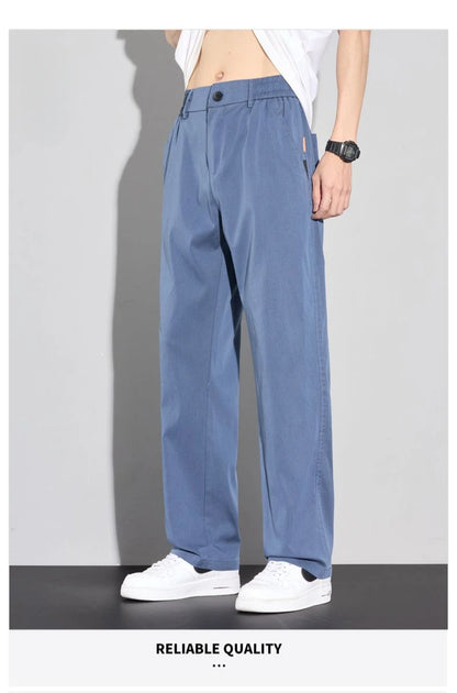 2025 Summer Thin Men's Soft Lyocell Casual Pants Breathable Fashion Solid Color Simple Male Trousers Brand Clothing.