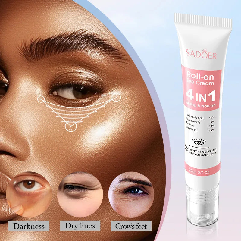 SADOER 4in1 Roll-on Moisturizing Eye Cream Anti Dark Circles Eyes Bags Firming Moisturizing Eye Serum Skin Care for Beauty Eyes.