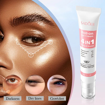 SADOER 4in1 Roll-on Moisturizing Eye Cream Anti Dark Circles Eyes Bags Firming Moisturizing Eye Serum Skin Care for Beauty Eyes.