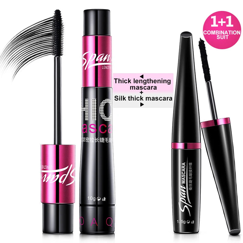 2 in 1 Waterproof Mascara 4d Silk Grafted Fiber Eyelash Lengthening Dense And Long Lasting No Halo Dye Long Beauty Makeup Set.