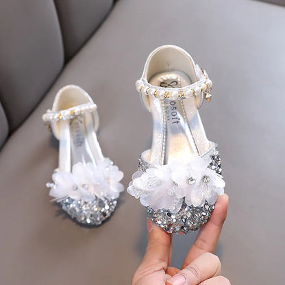 Fashion Children's Sandals 2024 Spring Summer Shining Flowers Sweet Girl Princess Shoes Dance Performance Kids Sandals J191.