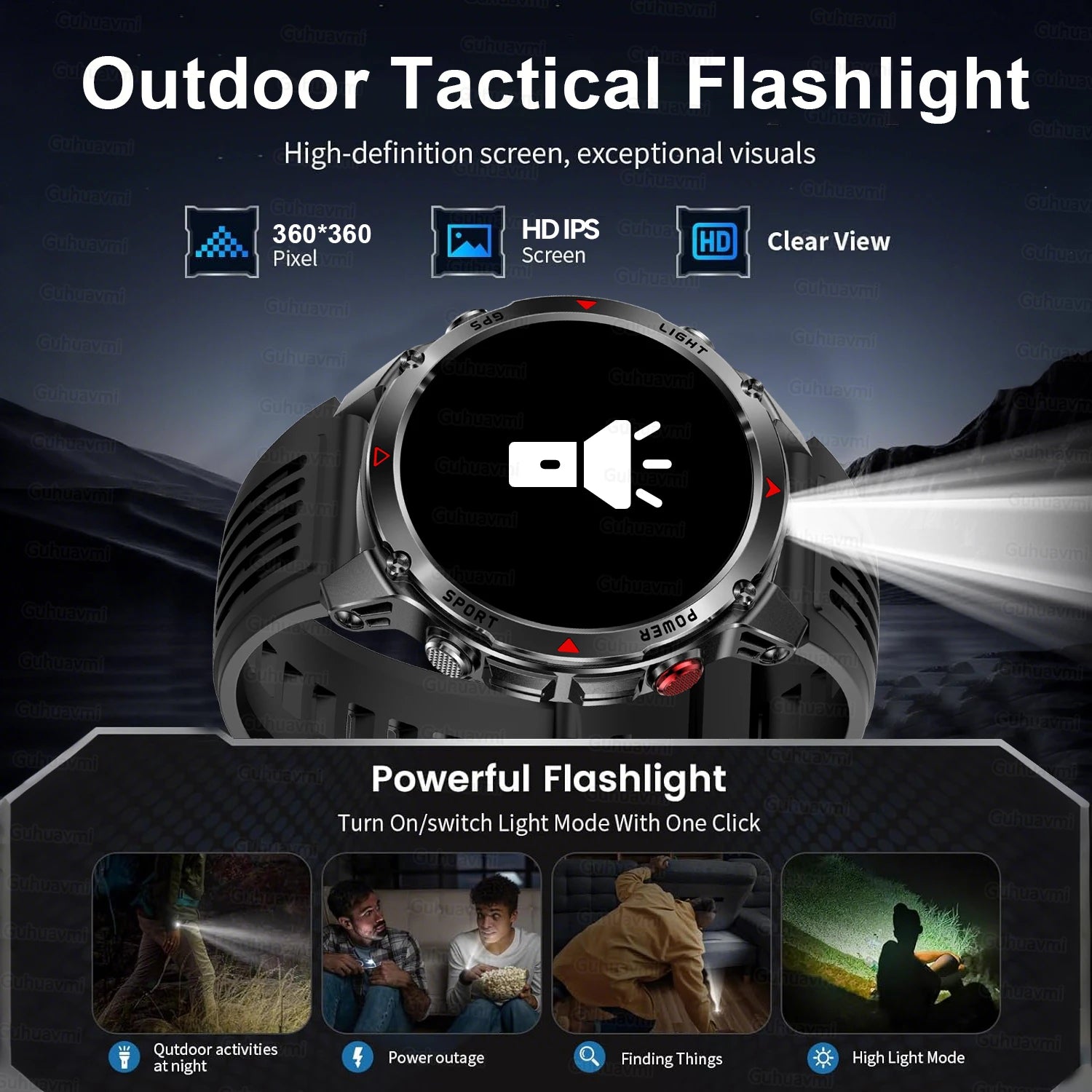 2025 New Outdoors Sports Military GPS Smart Watch 3ATM Waterproof Built-in Dual-Band GPS Compass Altimeter Swimming Smartwatches.