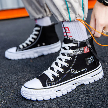 Men's Canvas Shoes High Top Sneakers Breathable Platform Casual Shoes Lace-up Flats Men Non-slip Vulcanize Shoes Tenis Masculino.