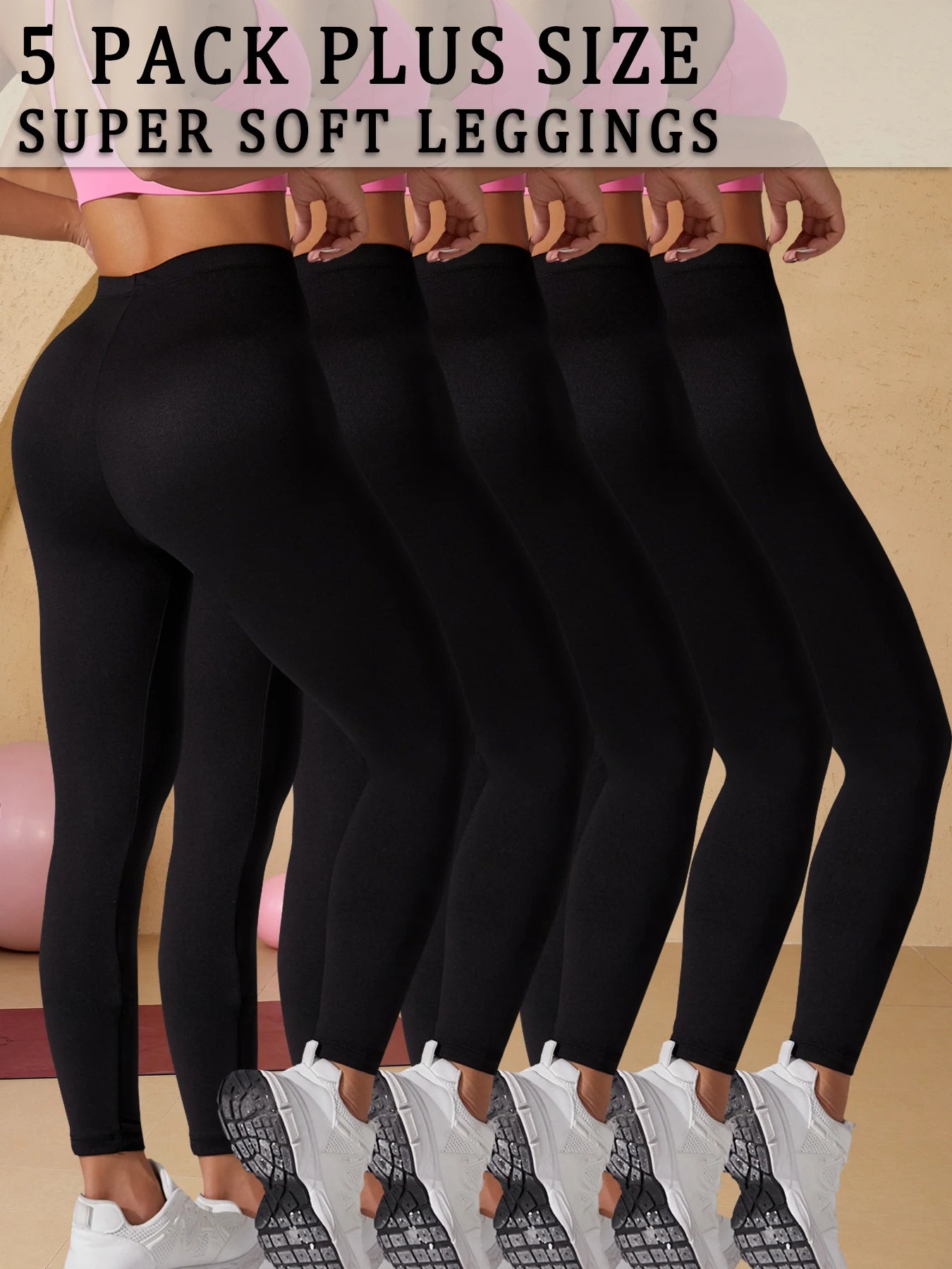 Plus Size 5 Pack Super Soft Sport Leggings For Women  No See Through Workout Running Yoga Athletic Leggings RUNNING.