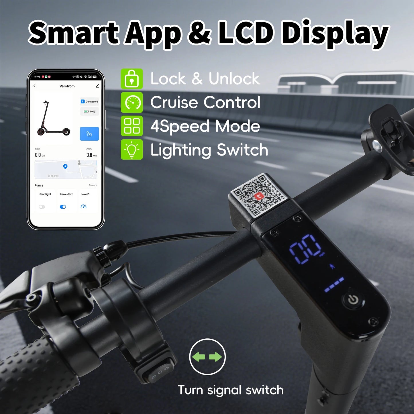 Scooter Electric Scooter Peak 1000W 48V 15.6Ah Li-ion Cell Powerful Foldable Electric Kick Scooter 10" Smart Display Support APP.