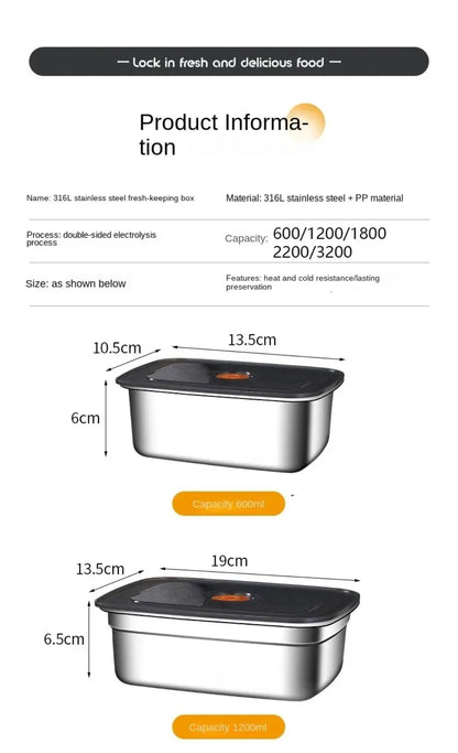 Stainless Steel Camping Lunch Box Sealed Leak-proof Bento Box Microwave Suitable Large Capacity Refrigerator Freezer Storage Box.