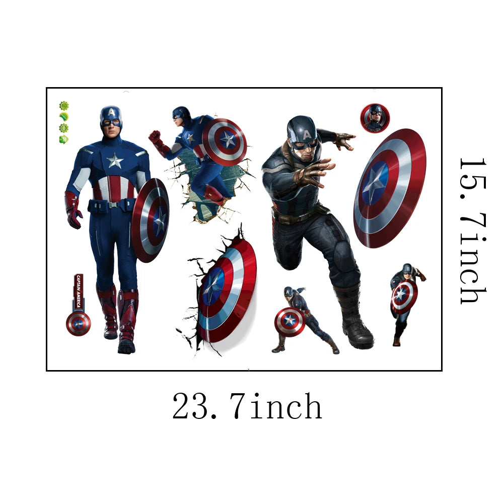 Spiderman Super Captain America Hulk Heroes Wall Stickers For Kids Room Home Bedroom PVC Decor Cartoon Movie Mural Art Decals.