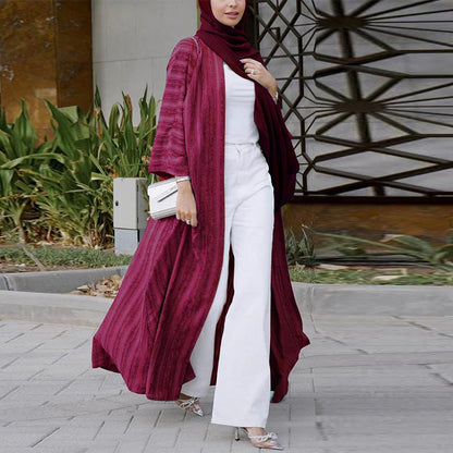 2024 New Fashion Muslim Kimono Abaya Solid Striped Retro Ethnic Cardigan Robe Dubai Middle Eastern Saudi Arabia Eid Clothes