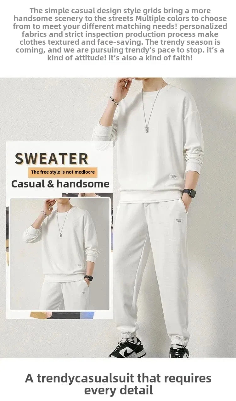 Loose Men's Long Sleeve Hoodie And Pants Set Spring Autumn New Style Casual Sports Youth Loose Fit Male Fashion Outfit.