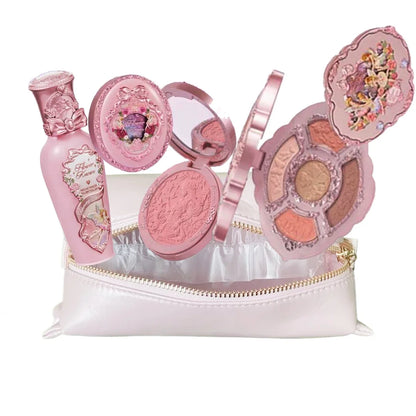 Makeup Set Flower Knows All in One GiftBox Glitter EyeShadow Palette Long Lasting Velvet Lip Cream Matte Blush with Cosmetic Bag.