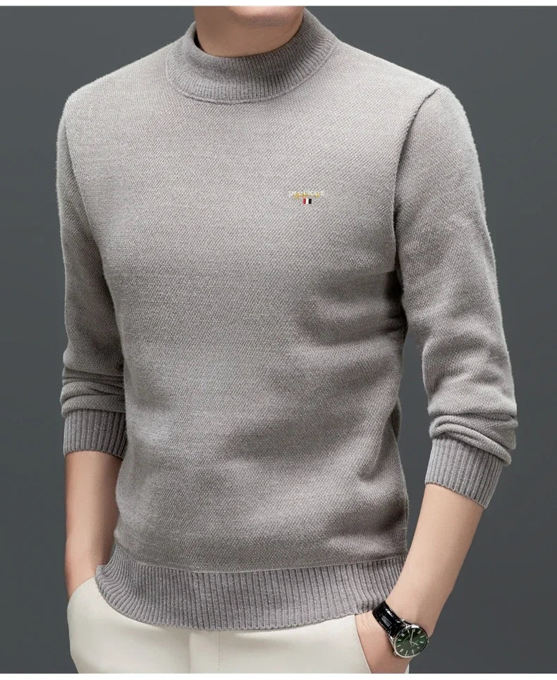 Luxury high-end round neck sweater men's winter trend brand embroidered Korean version casual plush warm thick knitted pullover
