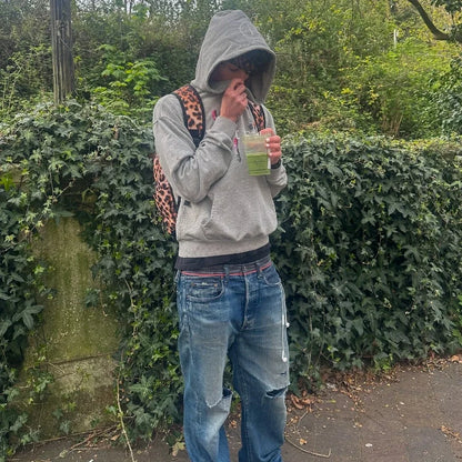 Y2K Gray Sports Hoodie Retro Smoke Print Sweater Men Women New Fashion Vintage Classic Hip Hop Streetwear Clothing Loose Jacket.