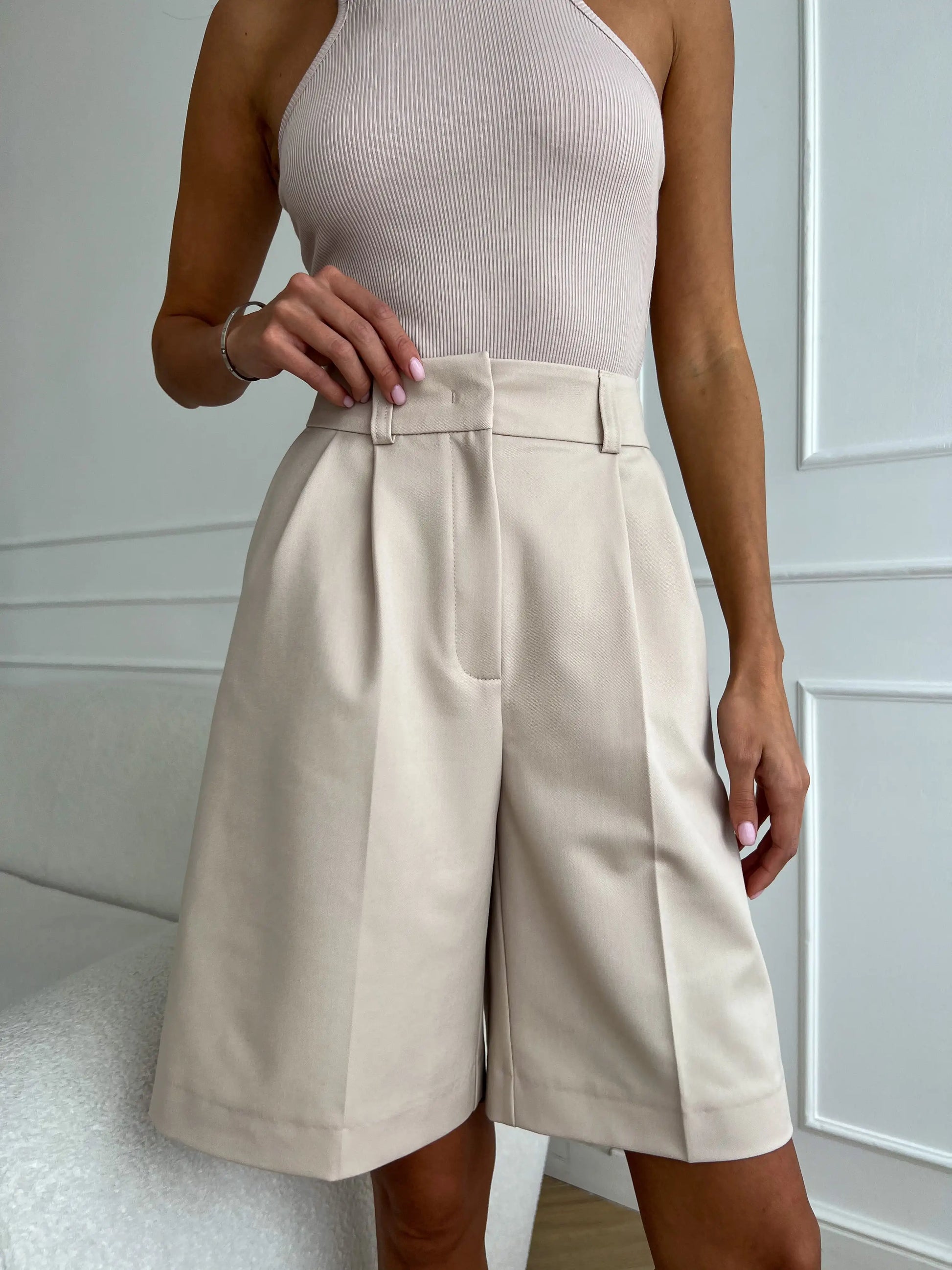 Bornladies Summer New High Waist Shorts for Women Casual Loose Wide Leg Solid Shorts Female Short Pants Y2k Booty Shorts.