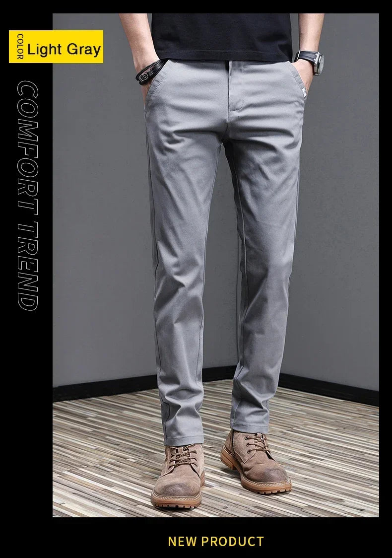 2024 Spring Summer Men's Casual Pants 97.8% Cotton Business Korean Fashion Slim Fit Stretch Gray Black Khaki Trousers Male Pant.