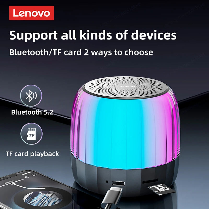 Original Lenovo K3 Plus Wireless Bluetooth Speaker Portable Music Player Cool RGB SoundBox Low Latency HiFi Stereo Loudspeaker.
