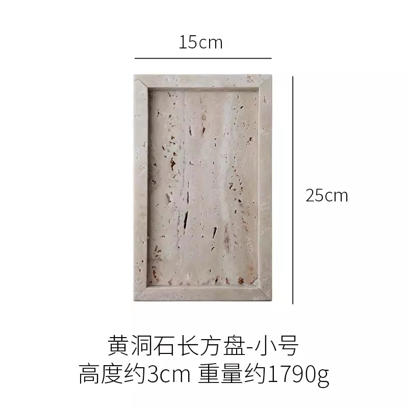 Minimalism Marble Tray for Perfume Candles Jewelry Travertine Stone Vanity Tray for Dresser Countertop Coffee Table Serving