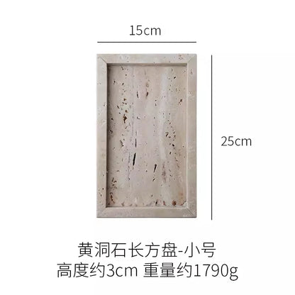 Minimalism Marble Tray for Perfume Candles Jewelry Travertine Stone Vanity Tray for Dresser Countertop Coffee Table Serving