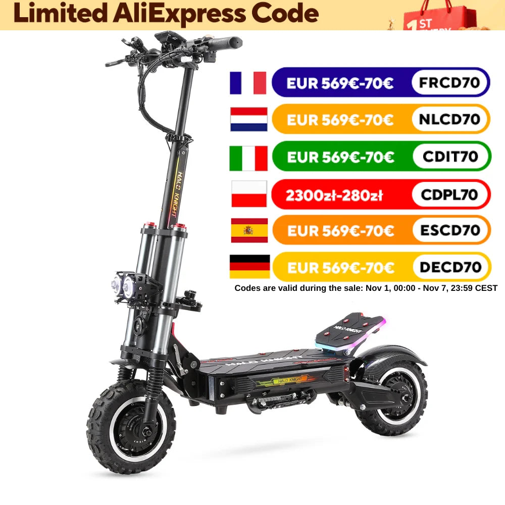 HALO KNIGHT T107Pro 6000W Adult Electric Scooters 95km/h Professional Powerful E Scooter 60V 38.4Ah Dual Motor Fast E-scooter.