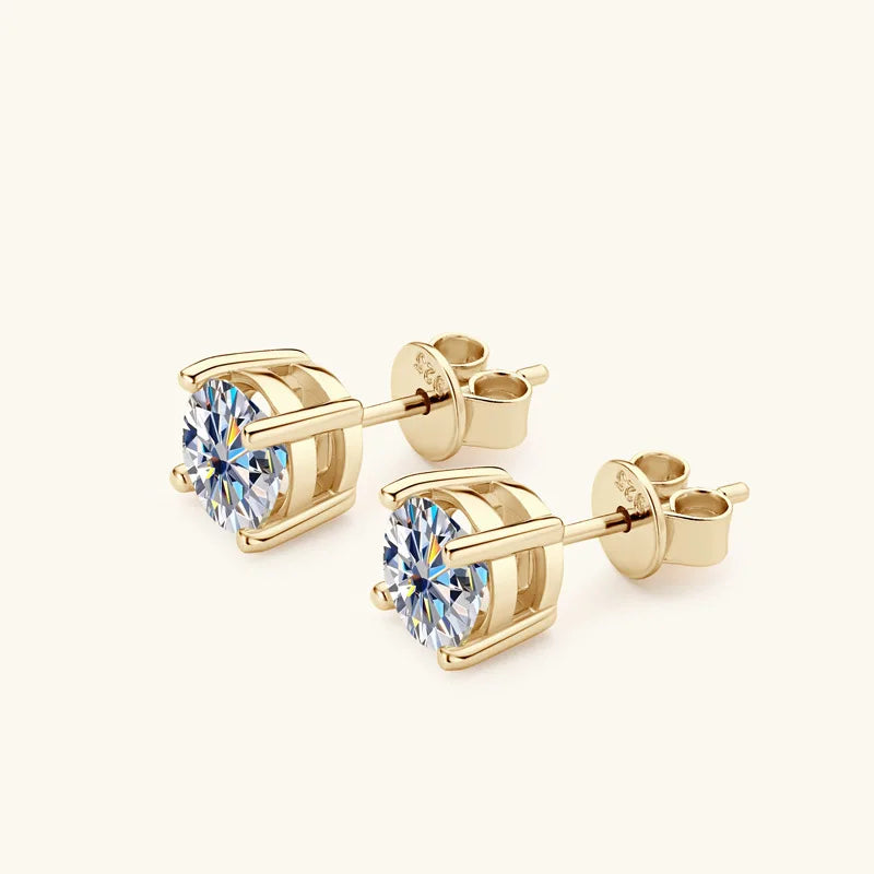 Real 0.5-2ct Moissanite Diamond Stud Earring 18K Yellow Gold Plated 925 Silver Wedding Earring for Women Luxury Jewelry with GRA.