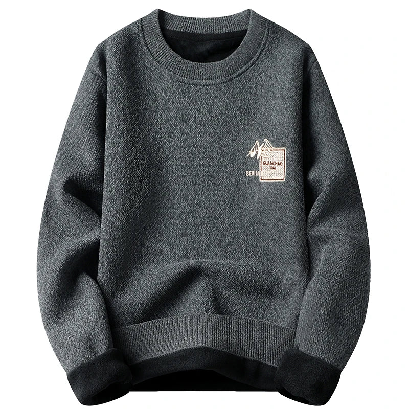 Autumn Winter Fashion Sweater Men's Round Neck Pullovers Fleece Thick Warm Jumpers Pattern Patchworked Men's Clothes