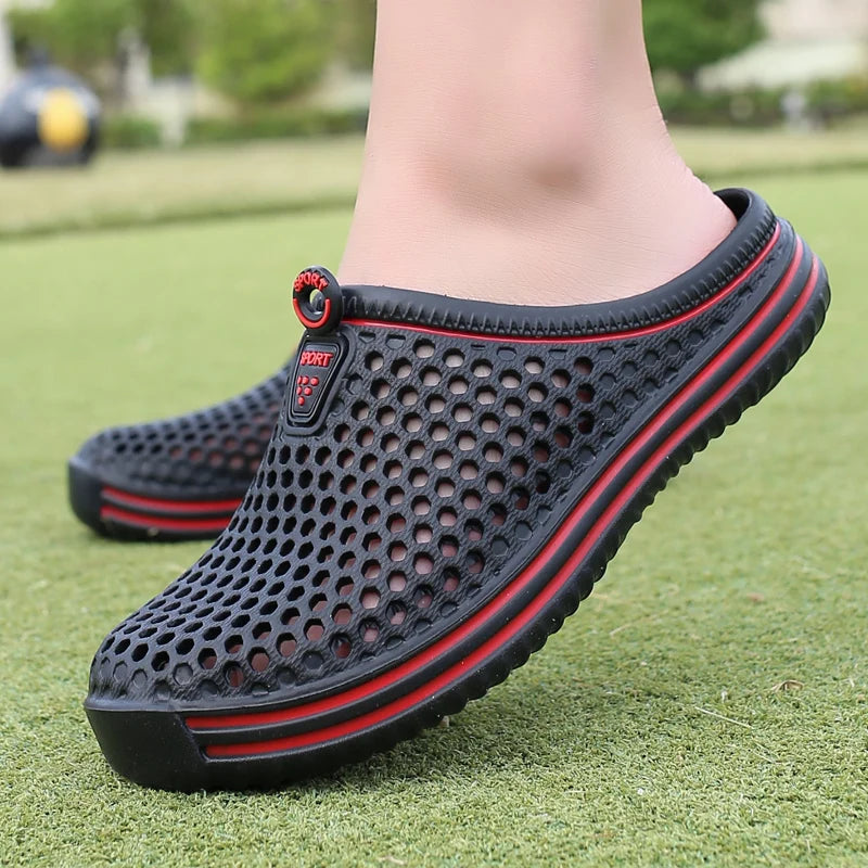 YRZL Mens Sandals Light EVA Summer Casual Shoes Hole Shoes Clogs Lovers Home Garden Outdoor Big Size 45 Male Beach Flat Slippers.