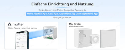 Matter WIFI Smart Switch 1-Kanal-Modul Automatisierungsrelais Smart Breaker Sprachsteuerung Homekit Siri Alexa Google Home.