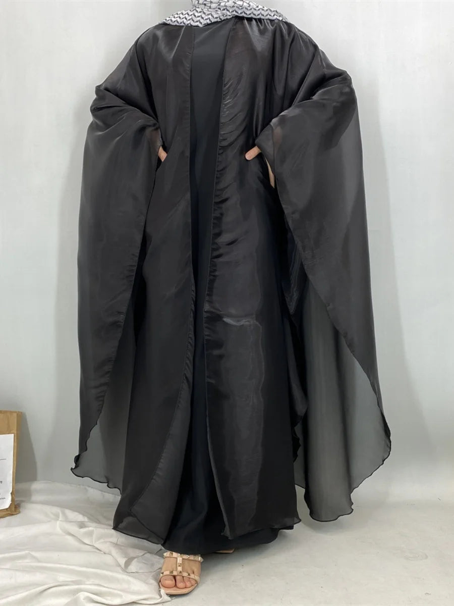 Muslim Women Dubai Abaya Stain batwing sleeve Long Dress Kimono Cardigan Kaftan Modest Robe Femme Islam African Dresses Kebaya.