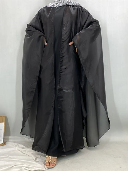 Muslim Women Dubai Abaya Stain batwing sleeve Long Dress Kimono Cardigan Kaftan Modest Robe Femme Islam African Dresses Kebaya.