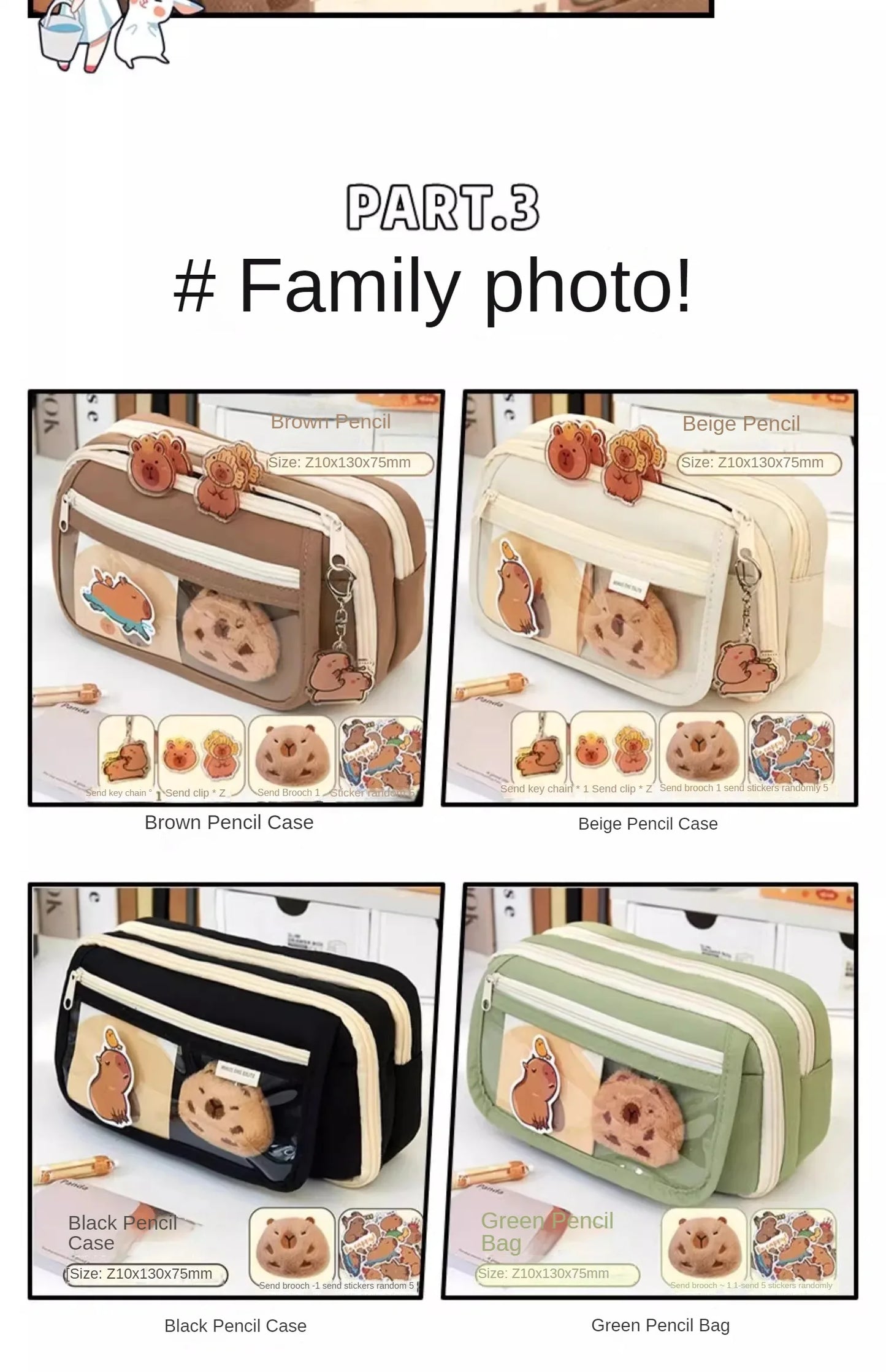 Große Kapazität Bleistift Tasche Capybara Cartoon Leinwand Schreibwaren Halter Tasche Mit Broschen Aufkleber Clips Schlüsselanhänger Kinder Stift Fall.