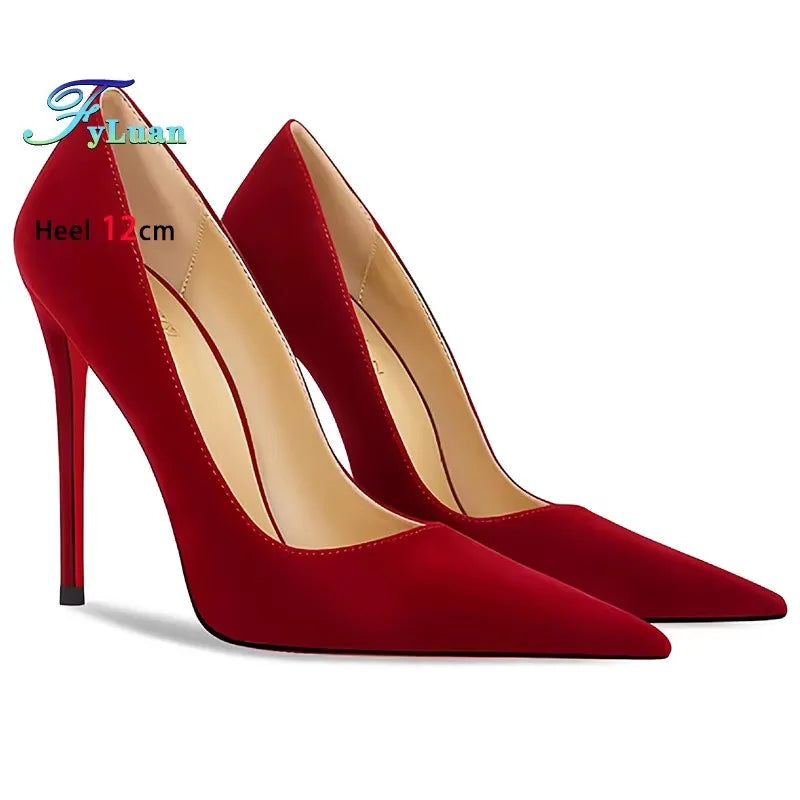 Wine Red High Heels 12cm 10cm 8cm Women Shoes Thin Heels Pointed Head Ladies Pumps Shallow Mouth Stiletto Party Large Size Shoes.