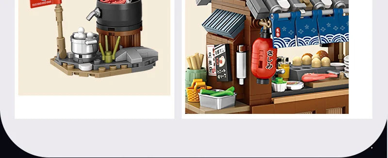 Street View Series Building blocks Izakaya Shaved Ice Shop Takoyaki Shop Coffee shop Panda Tea House model children's gift