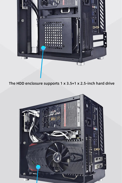 METALFISH T20 Mini ITX Case 9L Gaming Computer White Chassis Compact PC Support Flex PSU/100mm Cooler/180Liquid Cooler/240mm GPU.
