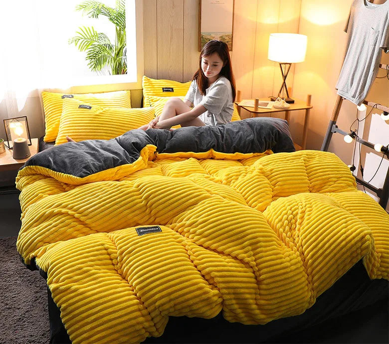 3pcs duvet cover Winter Warm Bedding sets Double Quilt Cover king Twin queen size bed thick Flano Coral Fleece with pillowscase.