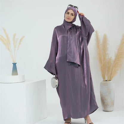 Eid Modest Satin Khimar Abaya Dubai Luxury 2024 Muslim Islam Arabic Abayas For Women Kaftan Hijab Dress Robe Femme Musulmane.