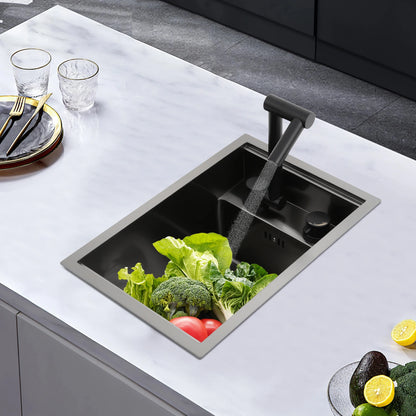 Bymaocar Edelstahlspüle 30 x 45 x 23 cm mit Wasserhahn, eingebettetes Küchenspüle, einschüssel, verdecktes Küchenspüle