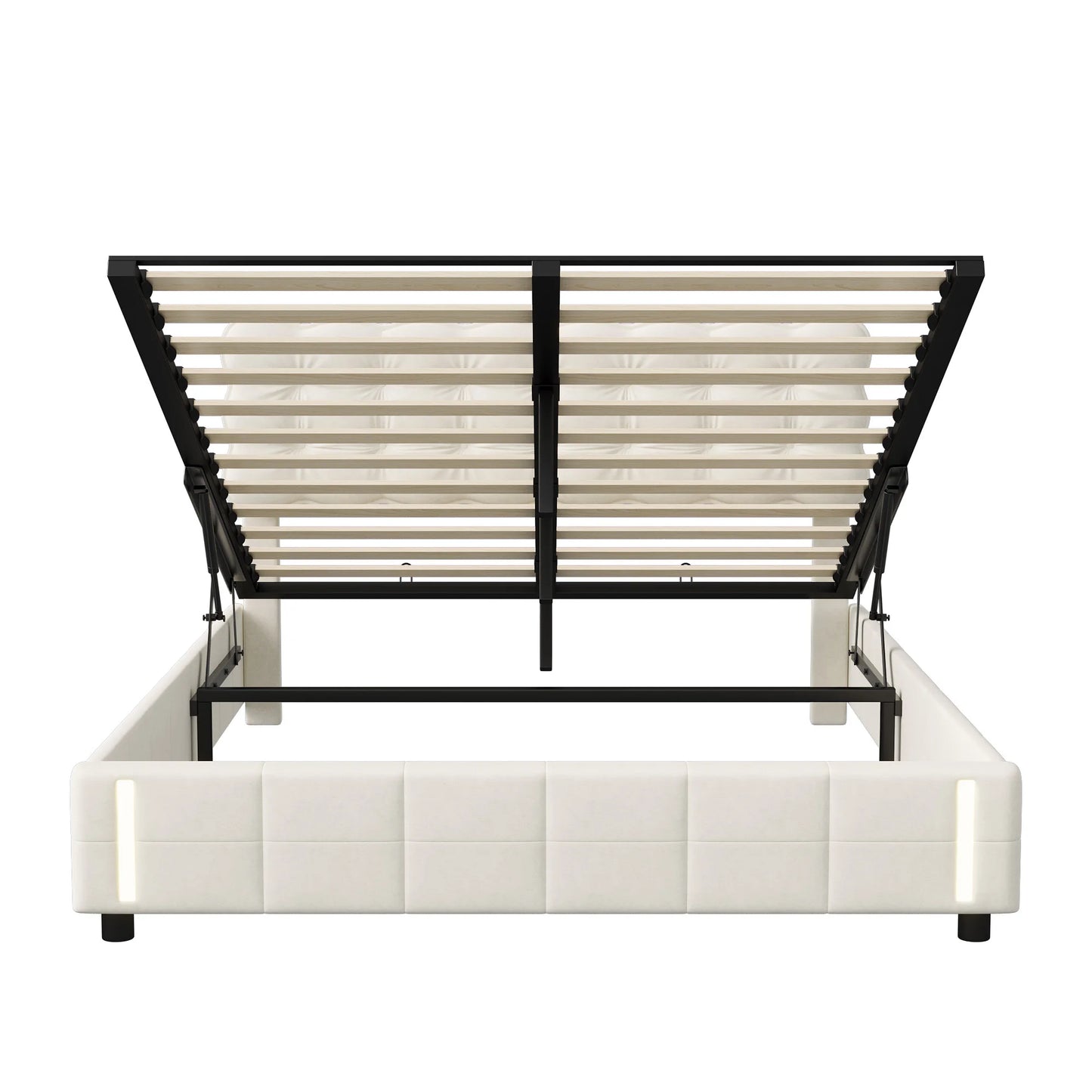 Rosahqnda Polsterbett 160 x 200 cm, Doppelbett mit LED, hydraulisches Stauraumbett, geeignet für Schlafzimmer, Mädchen, Erwachsene, Beige, Samt