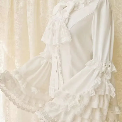 Japanese Medieval Victorian Vintage Lolita Shirts Women Sweet Flare Long Sleeves Slim Y2k Tops Female Gothic  Blusas Blouses.