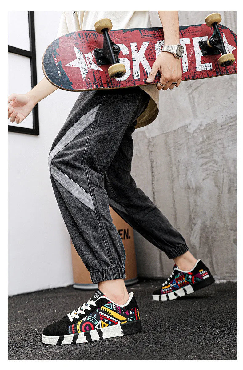 High quality Red Vulcanized Shoes For Men Unisex Casual Sneakers 46 Size Fashion Graffiti Flat Sneakers Men Skateboard Shoes