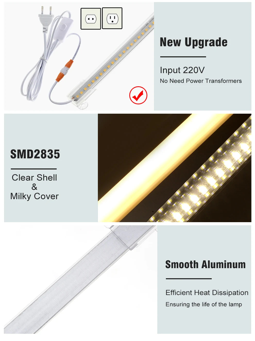 LED Tube Light AC220V  50cm 72LEDs High Brightness Night Bar 2835 Strip Energy Saving lamp for Home Kitchen Cabinet Wall Decor.