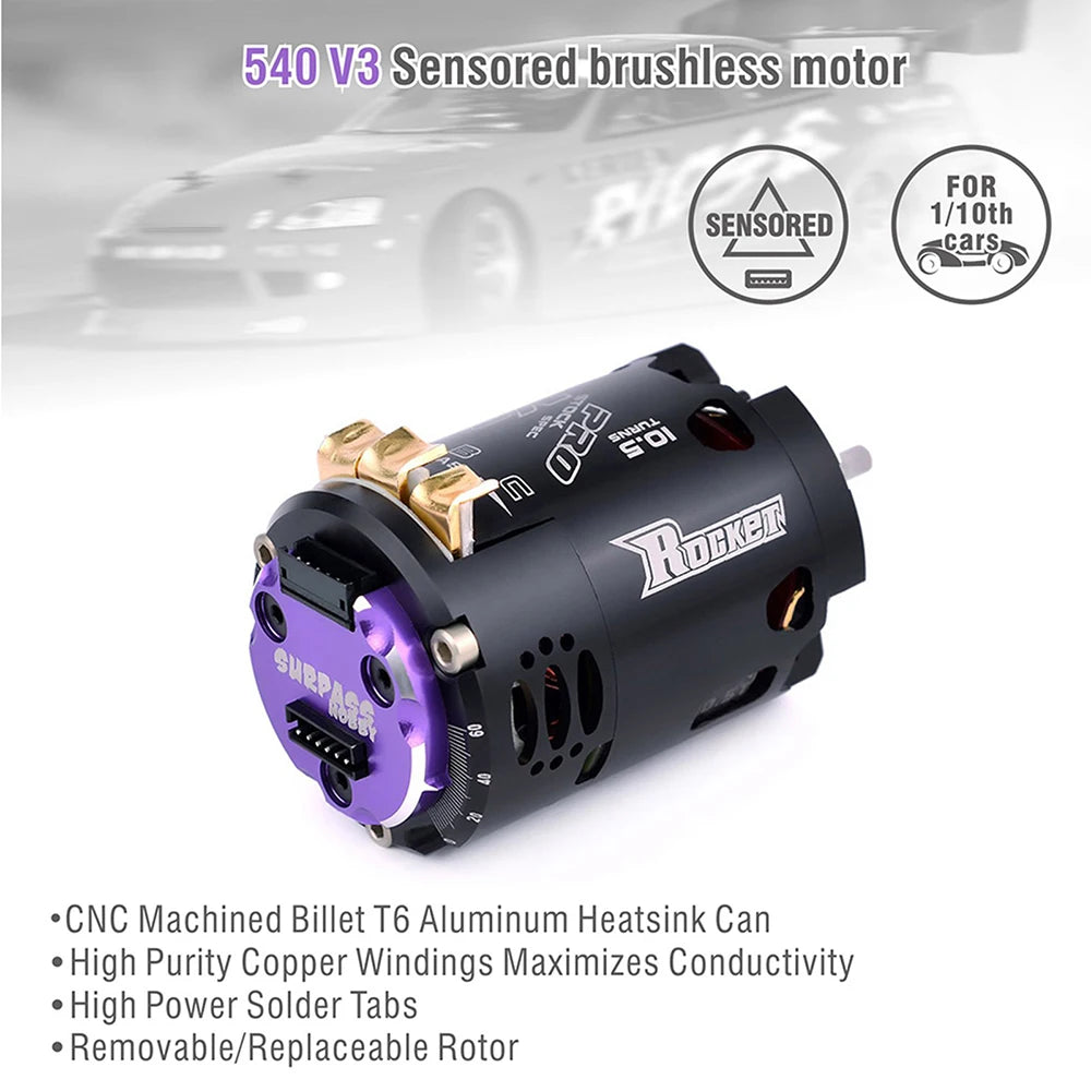 Surpass Hobby Rocket 540 V3 Brushless Motor 5.5T 6.5T 8.5T 10.5T 13.5T 21.5T For Modified Competition 1/10 1/12 F1 RC Drift Car.